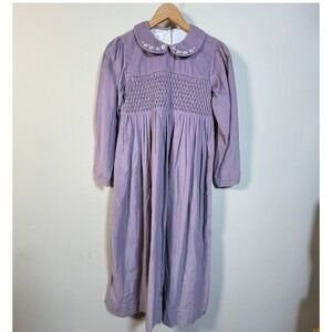 Strasburg Corduroy Dress Girls 14 Lavender Floral Smocked Prairie Cottagecore